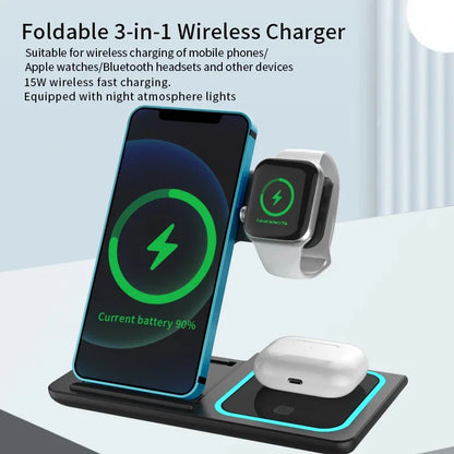 3 in 1 Wireless Charging Station Travel Charging Pad