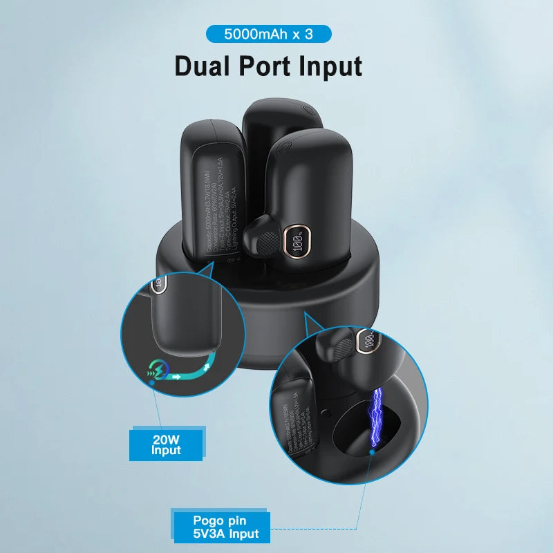 3PCS Mini 5000mAh Power Bank