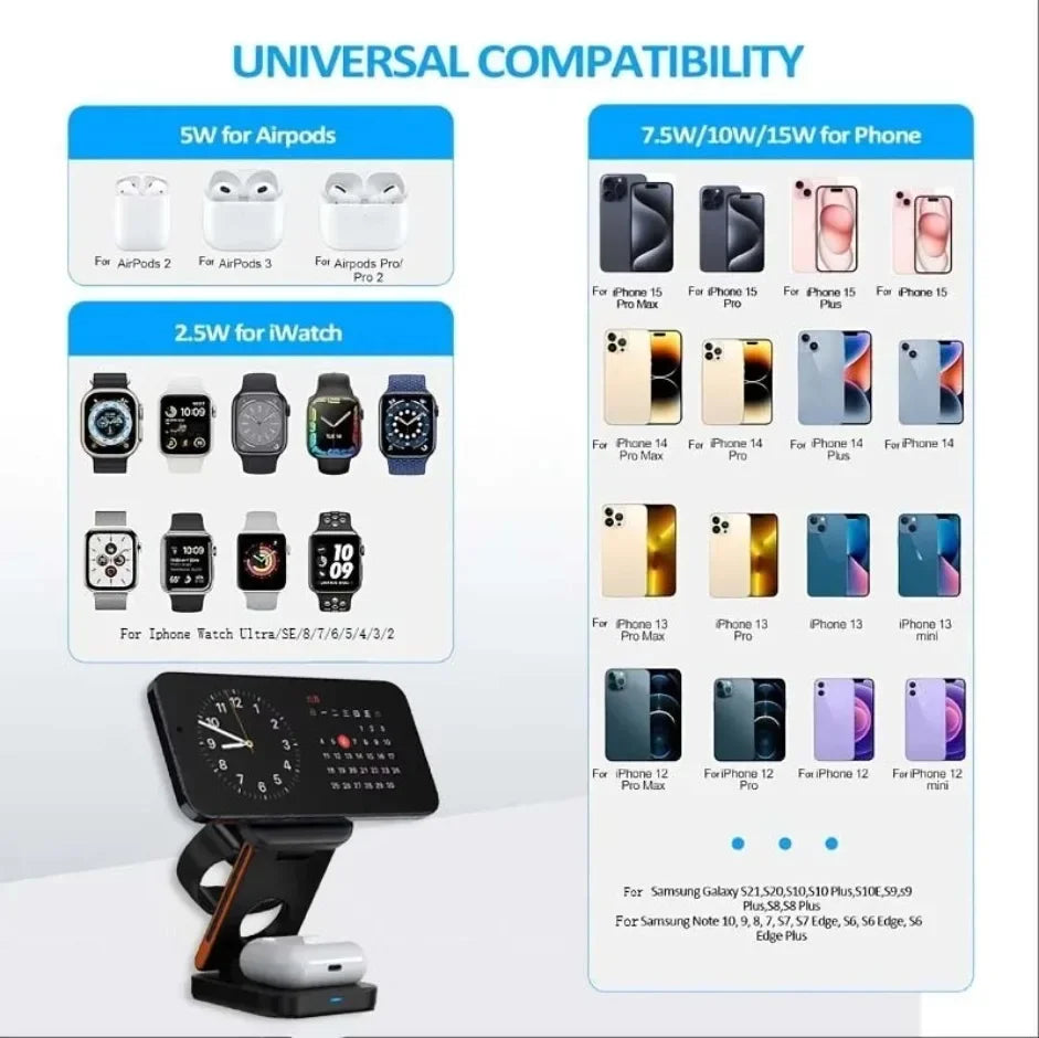 3 in 1 Fast Charging Station for Phone, Watch & Earbuds