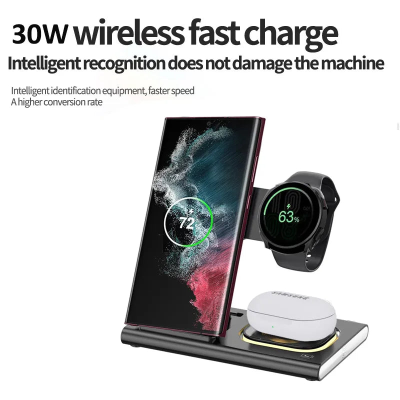 30W 3 in 1 LED Foldable Wireless Charging Station