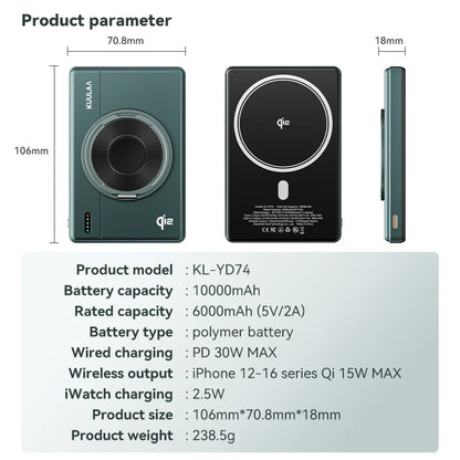 Qi2 30W Magnetic Power Bank with Stand
